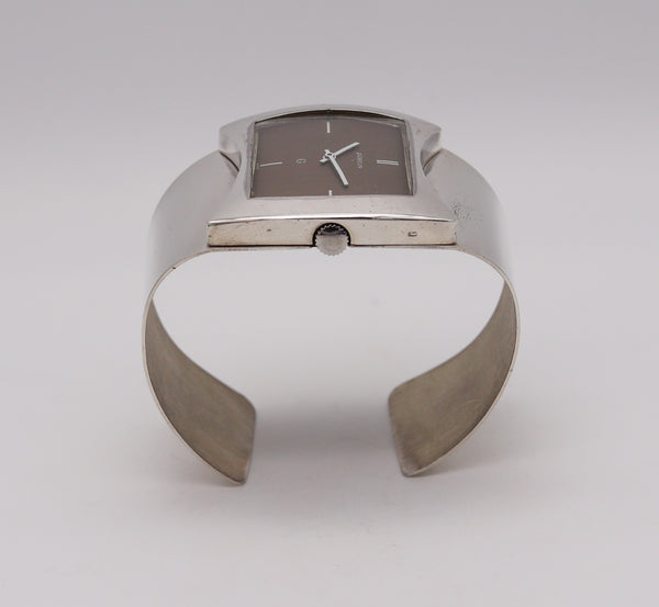 -Gubelin 1973 Swiss Retro Space Era Wrist Watch Cuff Bracelet In .925 Sterling Silver