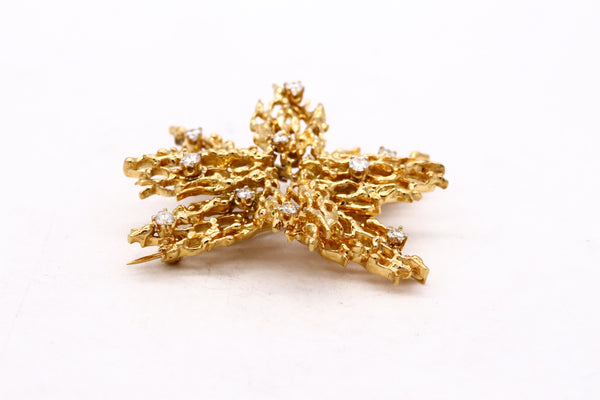 Tiffany Co. 1960 New York Brutalist Retro Pendant Brooch In 18Kt Gold With 1.02 Cts In Diamonds