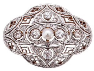 Art Deco 1915 Convertible Necklace In 18Kt Gold And Platinum With 2.43 Cts Diamonds & Natural Pearl