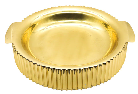 Italy 1950 Milan Art Deco Architectural Fluted Large Tray In High Polished Bronze