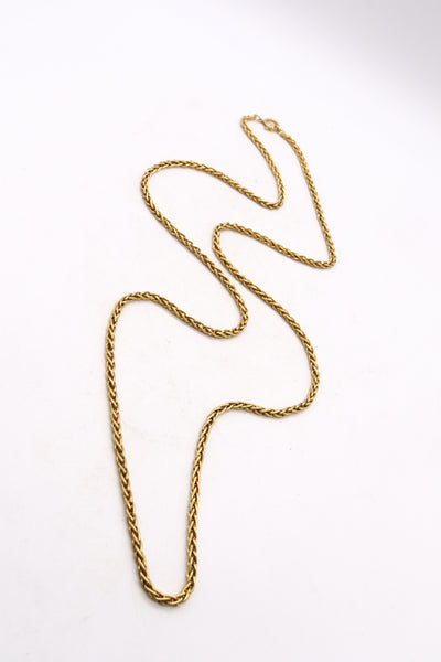 Portuguese 1930 Porto Rare Textured Long Chain In Woven 19.2Kt Yellow Gold
