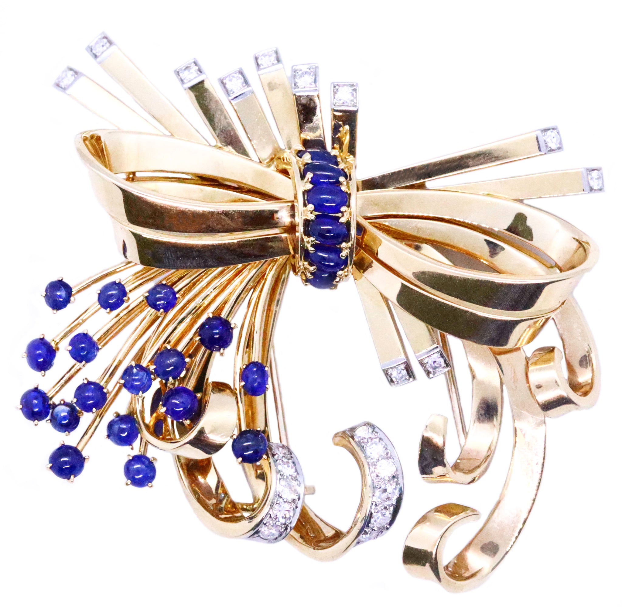 MAUBOUSSIN 18 KT GOLD SAPPHIRES AND DIAMONDS RARE MID CENTURY PIN BROOCH