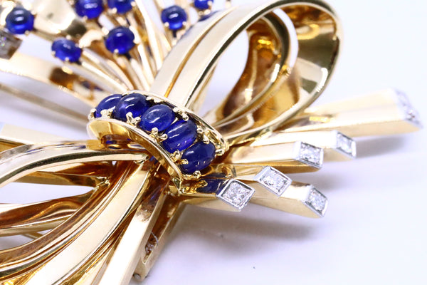 MAUBOUSSIN 18 KT GOLD SAPPHIRES AND DIAMONDS RARE MID CENTURY PIN BROOCH