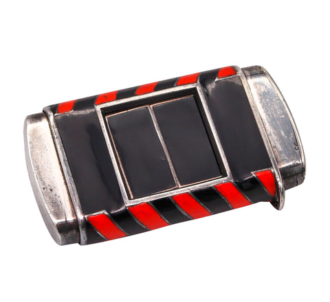 +Hermes Paris 1930 Art Deco Otomato Portable Ermeto Watch In Red Black Lacquer And Sterling Silver