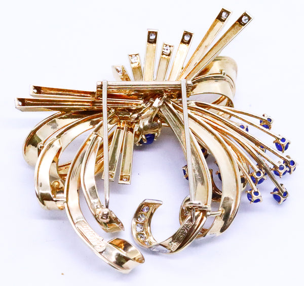 MAUBOUSSIN 18 KT GOLD SAPPHIRES AND DIAMONDS RARE MID CENTURY PIN BROOCH