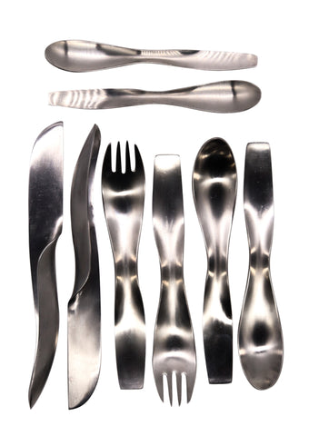 *Janos Megyik 1970 Hungary Sculptural Stainless Flatware Set Of 24 Pieces, 6 Peoples