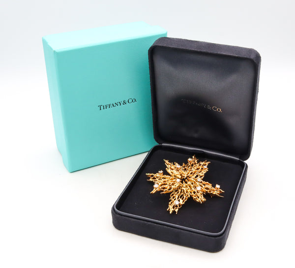 Tiffany Co. 1960 New York Brutalist Retro Pendant Brooch In 18Kt Gold With 1.02 Cts In Diamonds