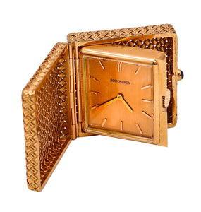 Boucheron Paris 1950 Travel Purse Clock In 18Kt Yellow Gold With Sapphire