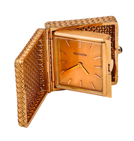 Boucheron Paris 1950 Travel Purse Clock In 18Kt Yellow Gold With Sapphire