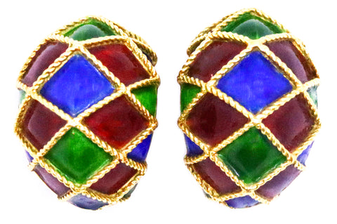 MAUBOUSSIN 18 KT GOLD ARLLEQUINO ENAMEL PAIR OF EAR CLIPS EARRINGS