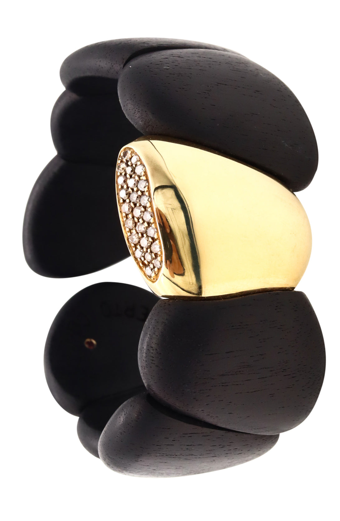 *Roberto Coin 18 kt yellow gold cuff in Ebony wood with fancy color diamonds