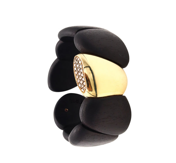 *Roberto Coin 18 kt yellow gold cuff in Ebony wood with fancy color diamonds