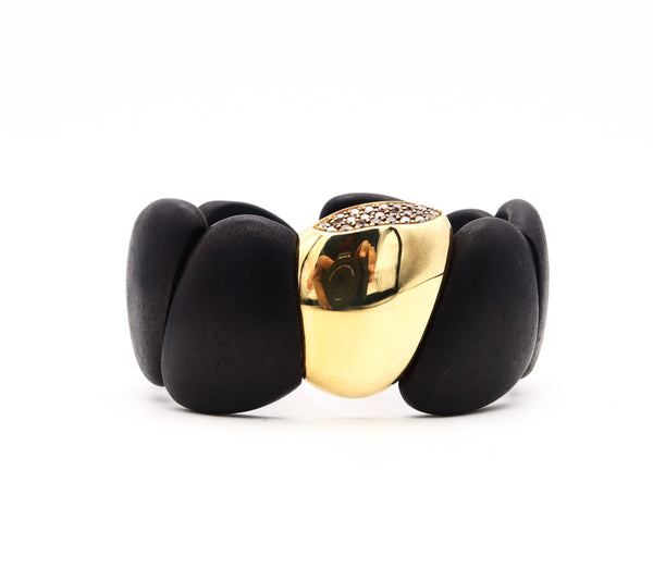 *Roberto Coin 18 kt yellow gold cuff in Ebony wood with fancy color diamonds