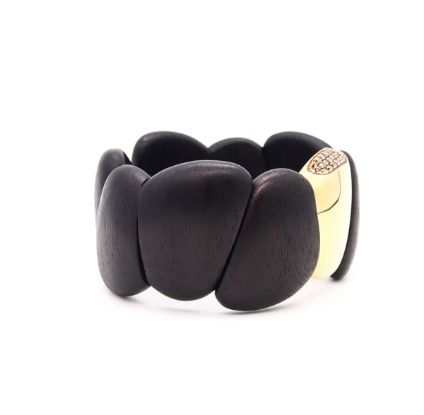 *Roberto Coin 18 kt yellow gold cuff in Ebony wood with fancy color diamonds