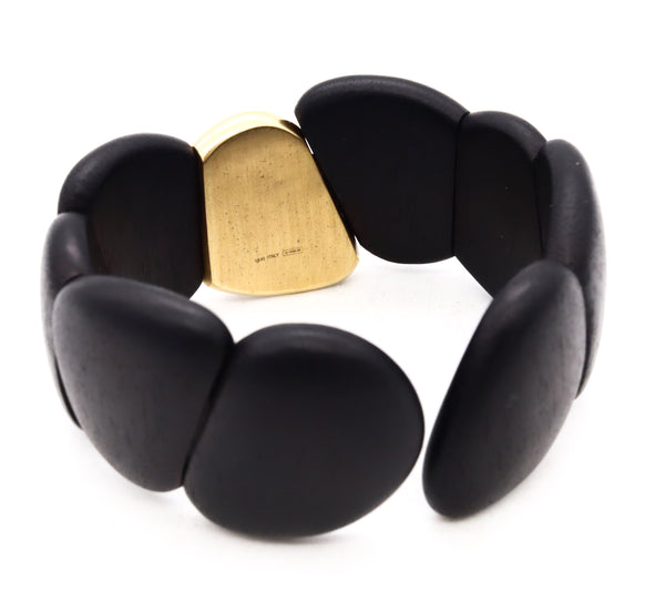 *Roberto Coin 18 kt yellow gold cuff in Ebony wood with fancy color diamonds