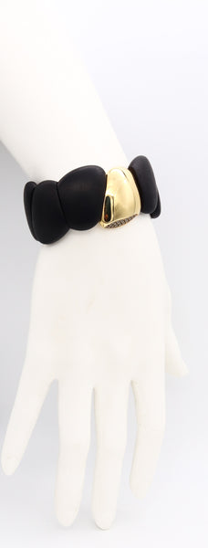 *Roberto Coin 18 kt yellow gold cuff in Ebony wood with fancy color diamonds