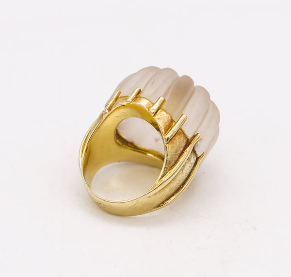 Modernism 1970 Cocktail Ring In 18Kt Yellow Gold With Rock Quartz & VS Diamonds