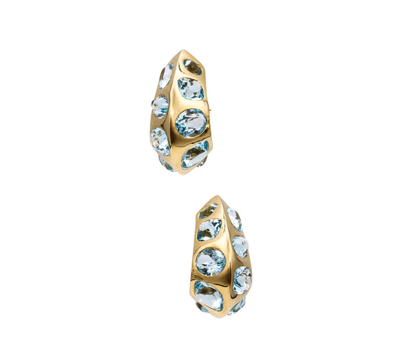 *Seaman Schepps New York 18 kt gold earrings hoops with 26.78 Ctw in Aquamarines
