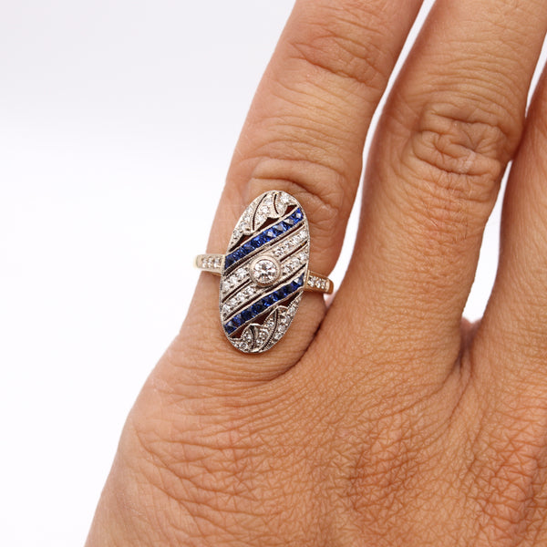 (S)Art Deco 1920 Gem Set ring In 18Kt Gold And Platinum With 1.75 Cts Diamonds And Sapphires