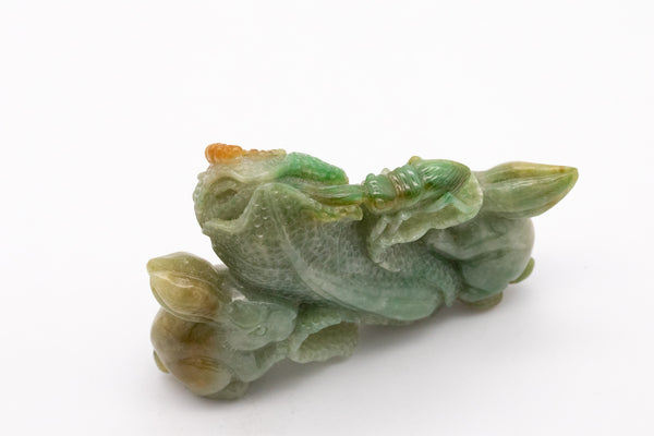 CHINA QUING DYNASTY 1910'S NEPHRITE JADE WITH RABBITS & NATURAL MOTTIFS