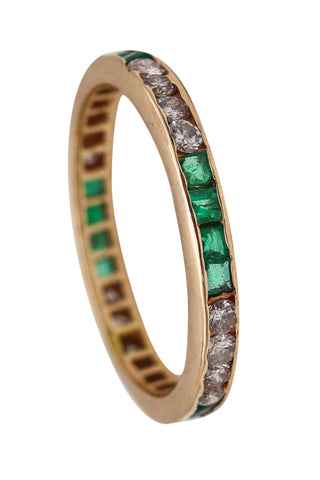 -Eternity Ring Band In 18Kt Yellow Gold With 1.28 Ctw In Diamonds And Emeralds
