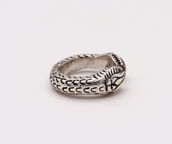-French Etruscan Revival Snakes Cuff Ring In Solid .925 Sterling Silver
