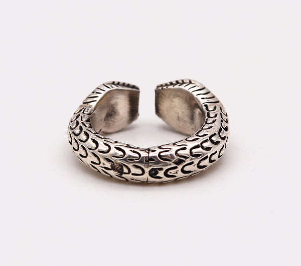 -French Etruscan Revival Snakes Cuff Ring In Solid .925 Sterling Silver