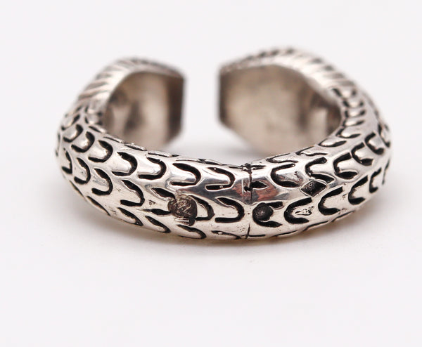 -French Etruscan Revival Snakes Cuff Ring In Solid .925 Sterling Silver