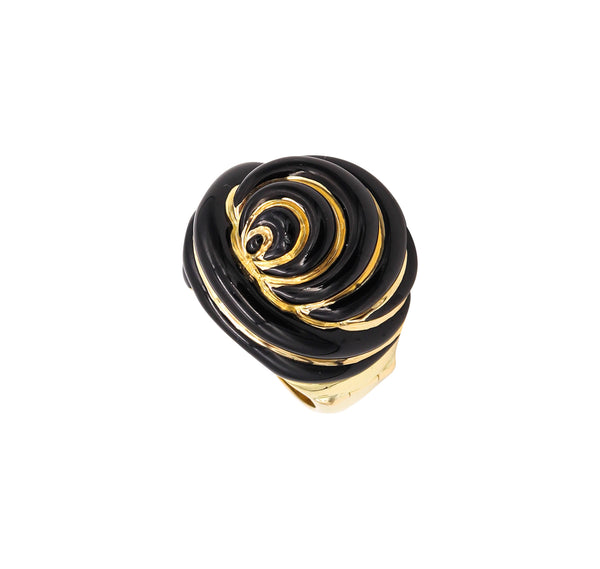 Andrew Clunn NYC Knots Cocktail Ring in Solid 18Kt Yellow Gold With Black Enamel