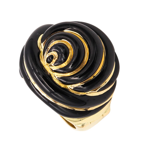 Andrew Clunn NYC Knots Cocktail Ring in Solid 18Kt Yellow Gold With Black Enamel