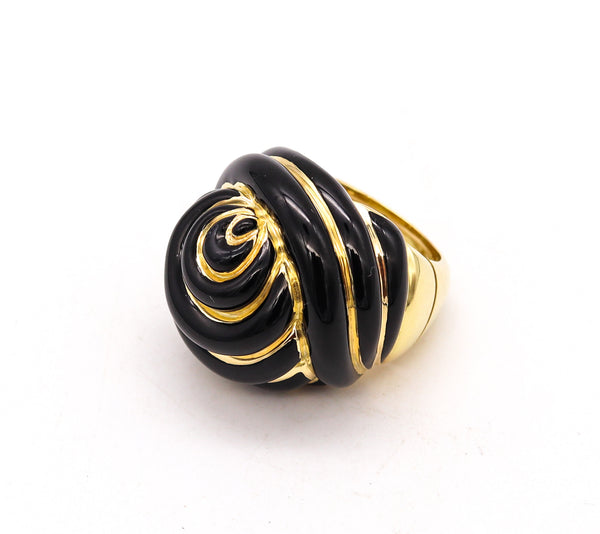 Andrew Clunn NYC Knots Cocktail Ring in Solid 18Kt Yellow Gold With Black Enamel