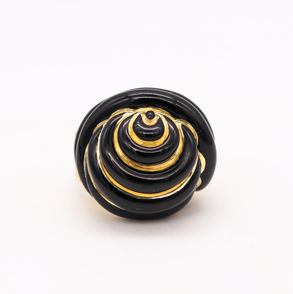 Andrew Clunn NYC Knots Cocktail Ring in Solid 18Kt Yellow Gold With Black Enamel