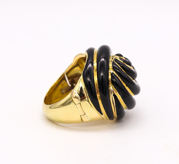 Andrew Clunn NYC Knots Cocktail Ring in Solid 18Kt Yellow Gold With Black Enamel