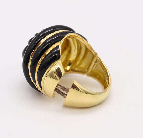 Andrew Clunn NYC Knots Cocktail Ring in Solid 18Kt Yellow Gold With Black Enamel