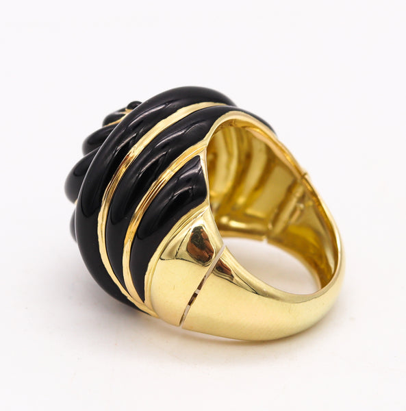 Andrew Clunn NYC Knots Cocktail Ring in Solid 18Kt Yellow Gold With Black Enamel