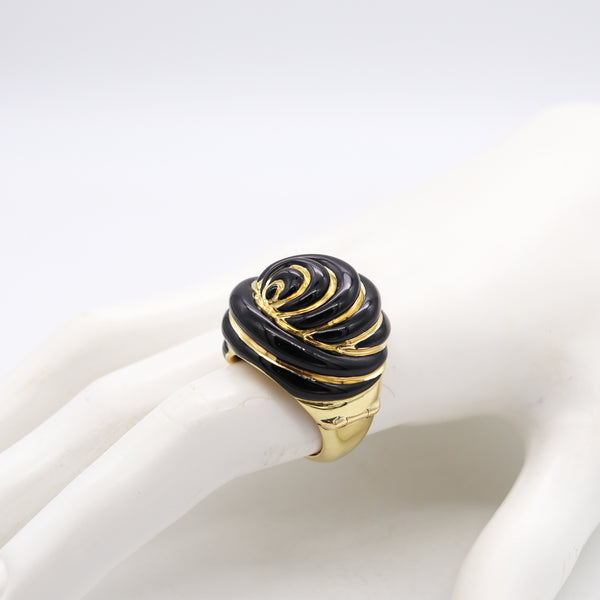 Andrew Clunn NYC Knots Cocktail Ring in Solid 18Kt Yellow Gold With Black Enamel