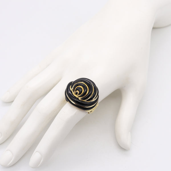 Andrew Clunn NYC Knots Cocktail Ring in Solid 18Kt Yellow Gold With Black Enamel