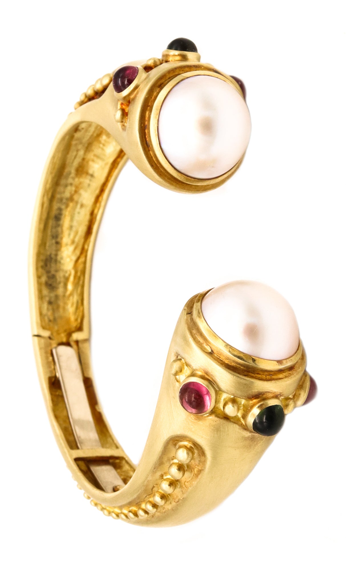 Marlene Stowe Cuff Bracelet In 18Kt Brushed Gold With Mabe Pearls And Tourmalines