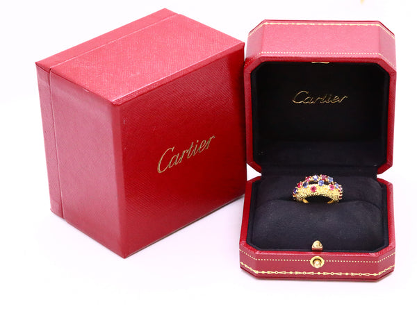 CARTIER PARIS 1950'S SAPPHIRE & RUBY 18 KT RETRO MID CENTURY RING IN BOX