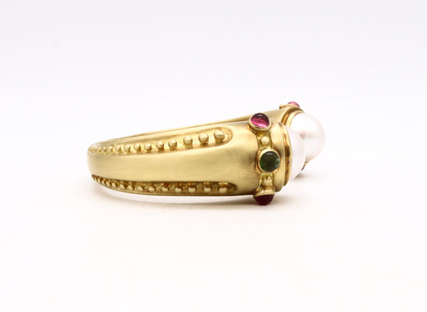 Marlene Stowe Cuff Bracelet In 18Kt Brushed Gold With Mabe Pearls And Tourmalines