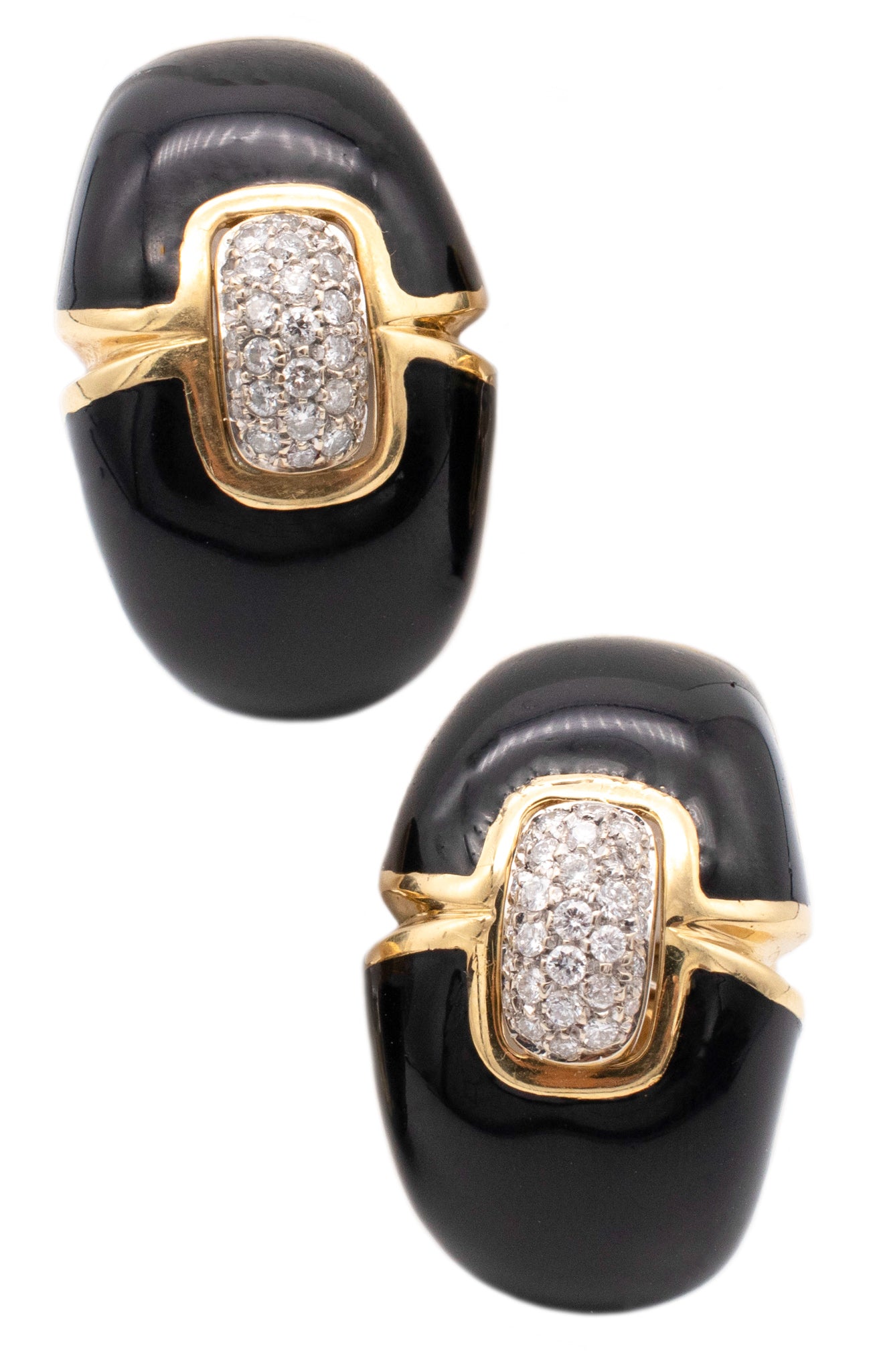 Roberto Legnazzi 18Kt Yellow Gold Earrings With Black Enamel And 1.16 Ctw Diamonds