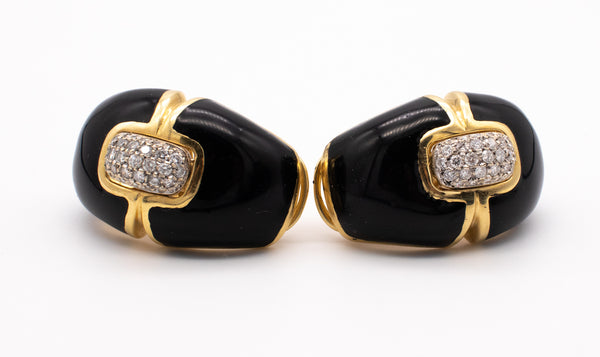 Roberto Legnazzi 18Kt Yellow Gold Earrings With Black Enamel And 1.16 Ctw Diamonds