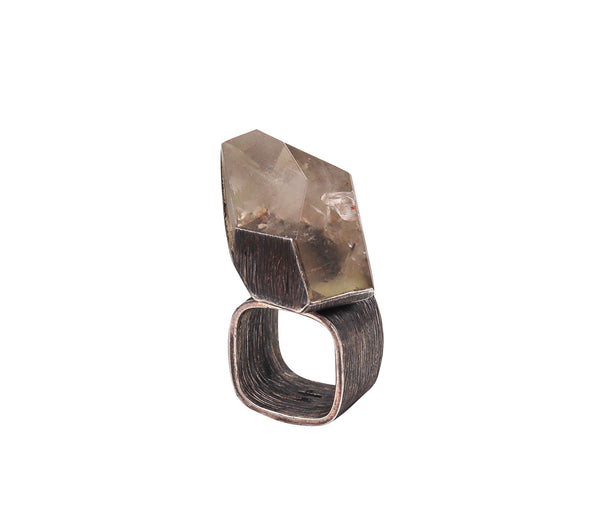 -Scandinavian 1960 Brutalist Cocktail Ring In Sterling Silver With Rock Quartz