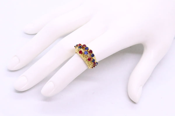 CARTIER PARIS 1950'S SAPPHIRE & RUBY 18 KT RETRO MID CENTURY RING IN BOX