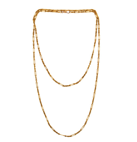 French 1870 Neo Classical Rectangular Links Chain In Solid 18Kt Yellow Gold