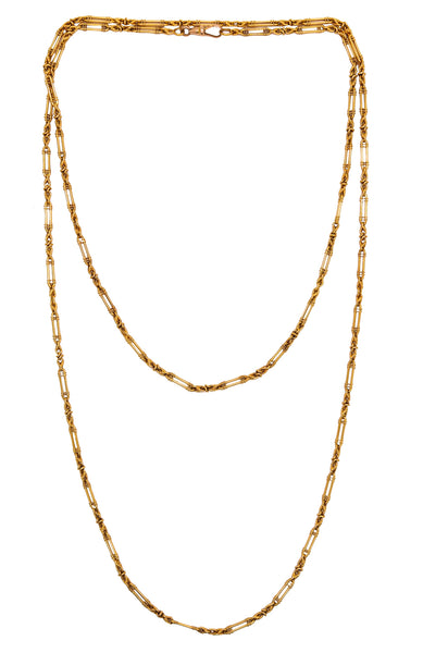 French 1870 Neo Classical Rectangular Links Chain In Solid 18Kt Yellow Gold
