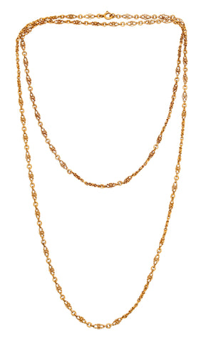 French 1890 Neo Classical Quattro-Forms Links Chain In Solid 18Kt Yellow Gold