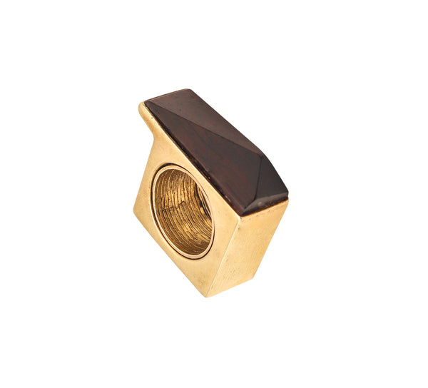 -Marc Jacobs 1992 Runway Geometric Ring In Gilded Sterling With Carved Ebony Wood