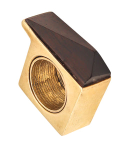 -Marc Jacobs 1992 Runway Geometric Ring In Gilded Sterling With Carved Ebony Wood