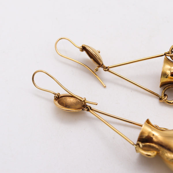 -Victorian 1880 Etruscan Revival Classic Amphoras Drop Earrings In 18 Kt Yellow Gold